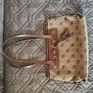 Dooney & Bourke Vintage Donegal East/West Cotton Logo Tote Handbag.